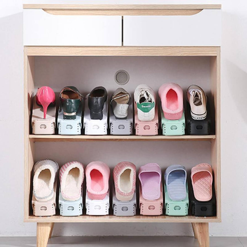 Space-saving adjustable shoe storage organizer