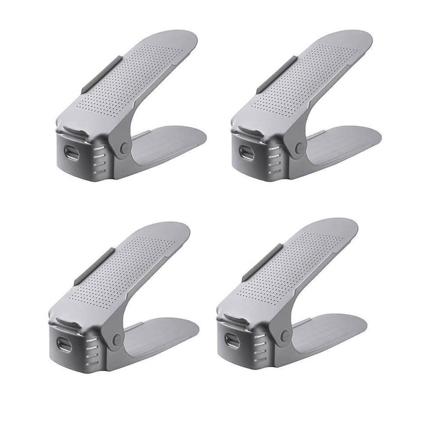 Plastic adjustable shoe organizer rack, grey color