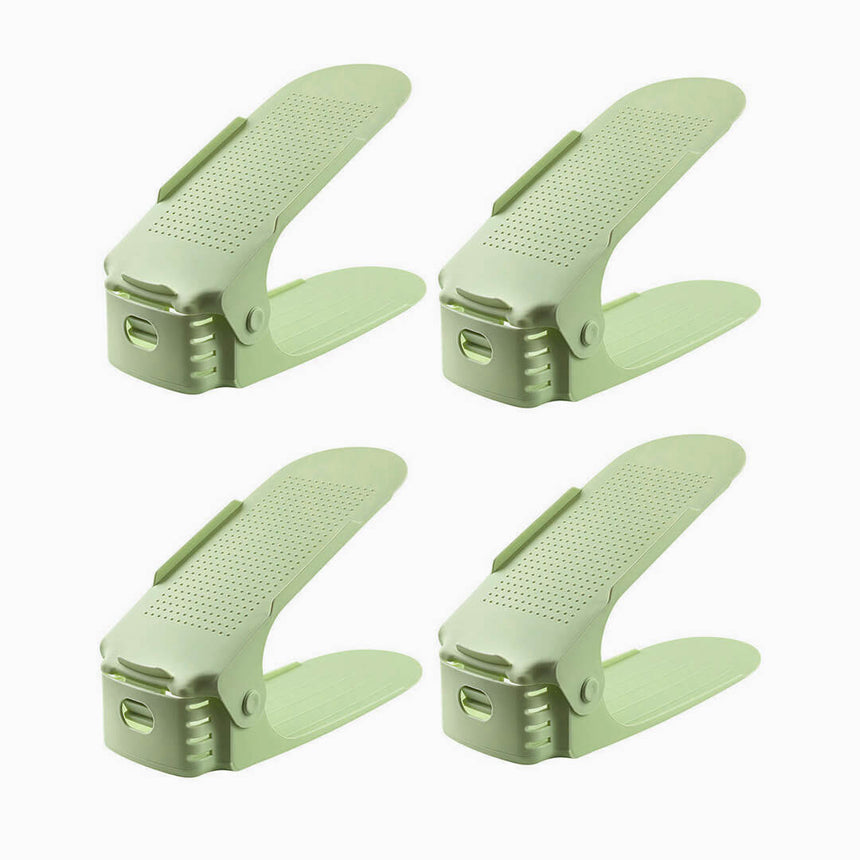Space-saving adjustable shoe storage organizer, green color