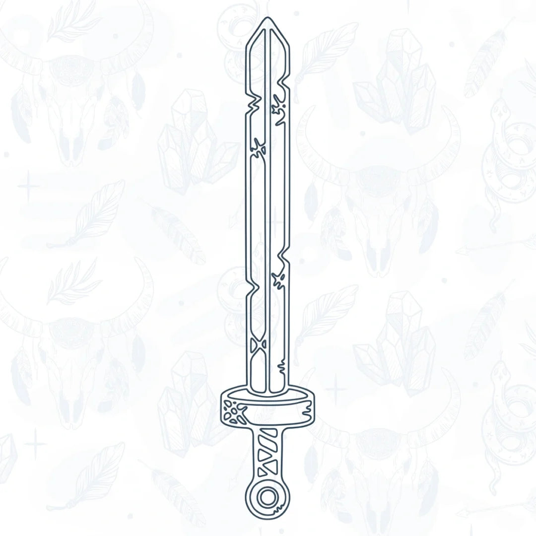 Line drawing of a sword tattoo on a white background