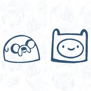 Two cartoon characters from Cartoon Adventure TIme tattoo design on a light blue patterned background