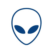 Blue outline temporary tattoo of an alien head