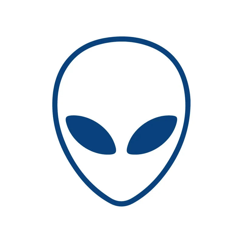Blue outline temporary tattoo of an alien head