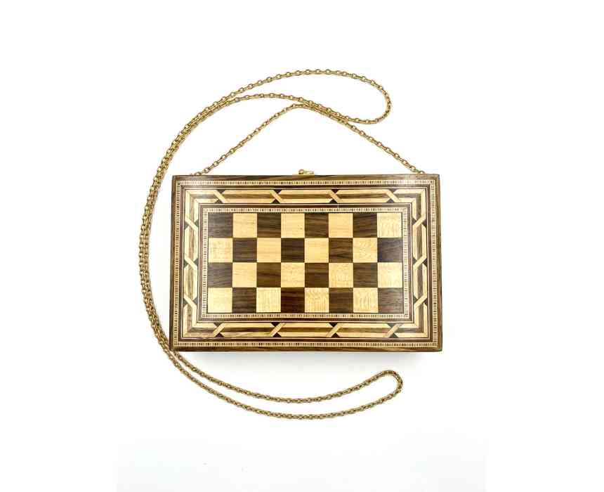 Backgammon Wooden Inlay Shoulder Bag