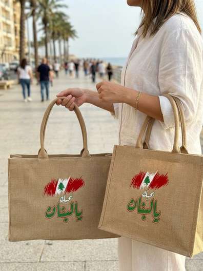 Bhebak Ya Lebnan Ash Jute Tote Bag