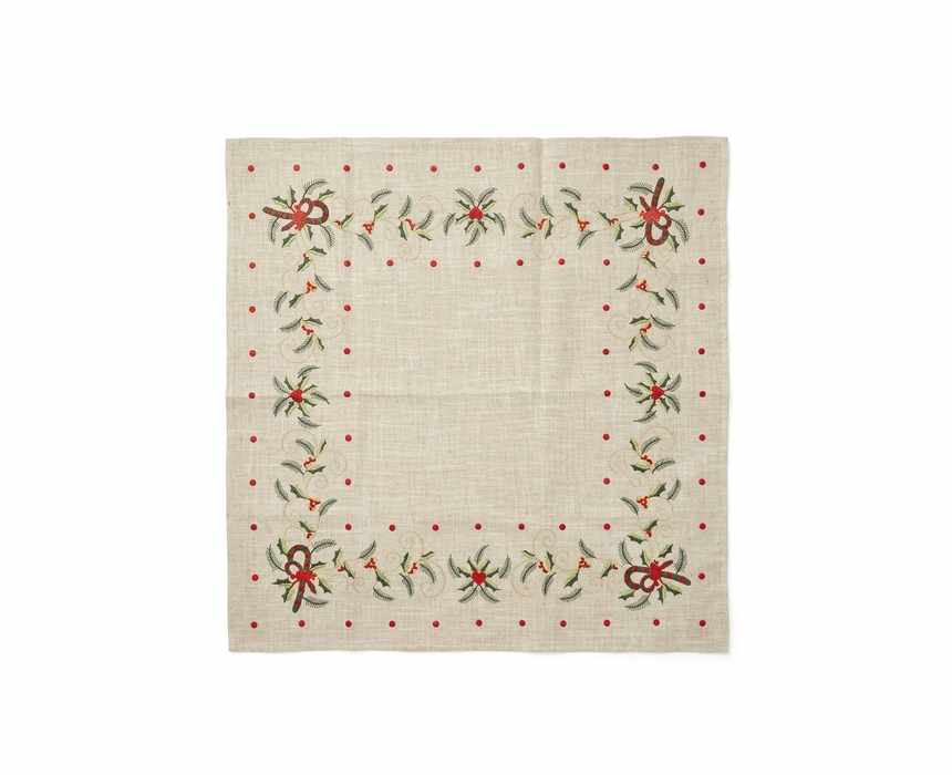 Christmas Candy Cane Linen Tablecloth (1m x 1m)