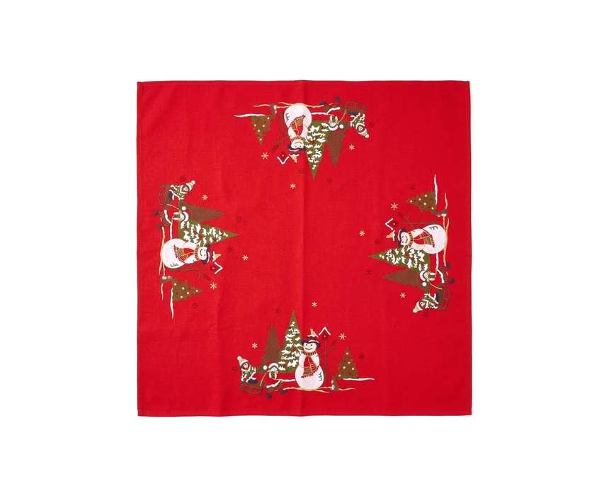 Christmas Forest Snowman Sledding Tablecloth (1m x 1m)