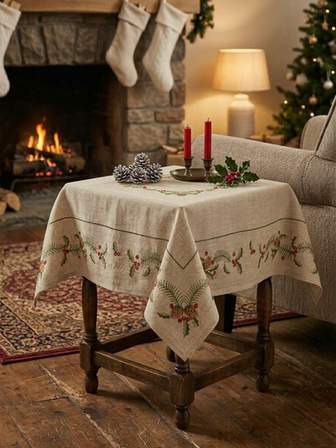 Christmas Pinecone Linen Tablecloth (1m x 1m)