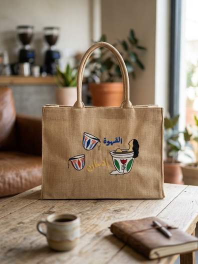 Coffee Addiction Ash Jute Tote Bag