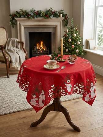Cutwork Lace Snowman Christmas Tablecloth (1m x 1m)