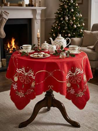 Embroidered Christmas Bells Tablecloth (1m x 1m)