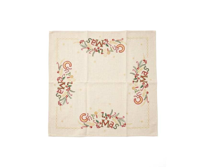 Embroidered Christmas Wreath Tablecloth (1m x 1m)