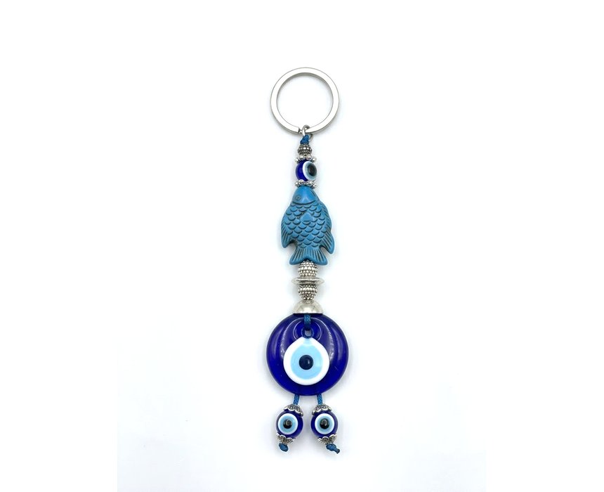 Evil Eye and Blue Fish Keychain