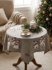 Singing Christmas Snowmen Linen Tablecloth (1m x 1m)