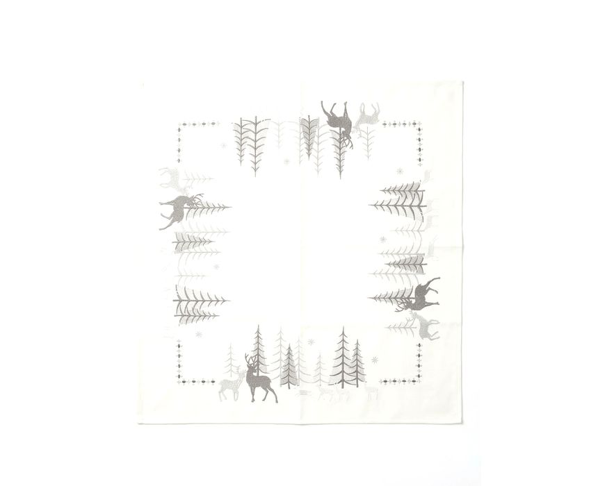 White Christmas Forest and Reindeer Square Tablecloth (1m x 1m)
