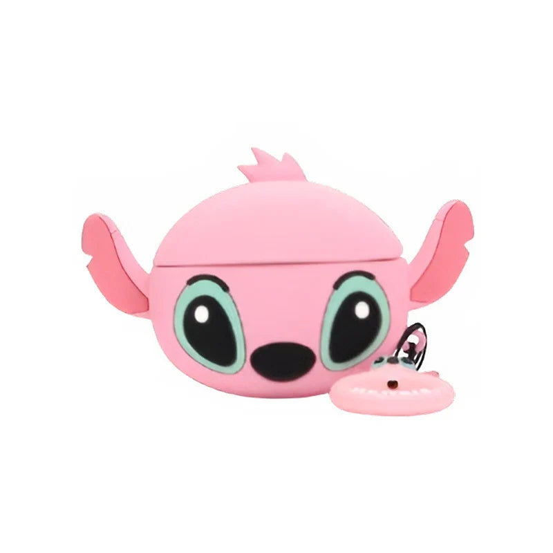 Pink cartoon character air pod case on a white background