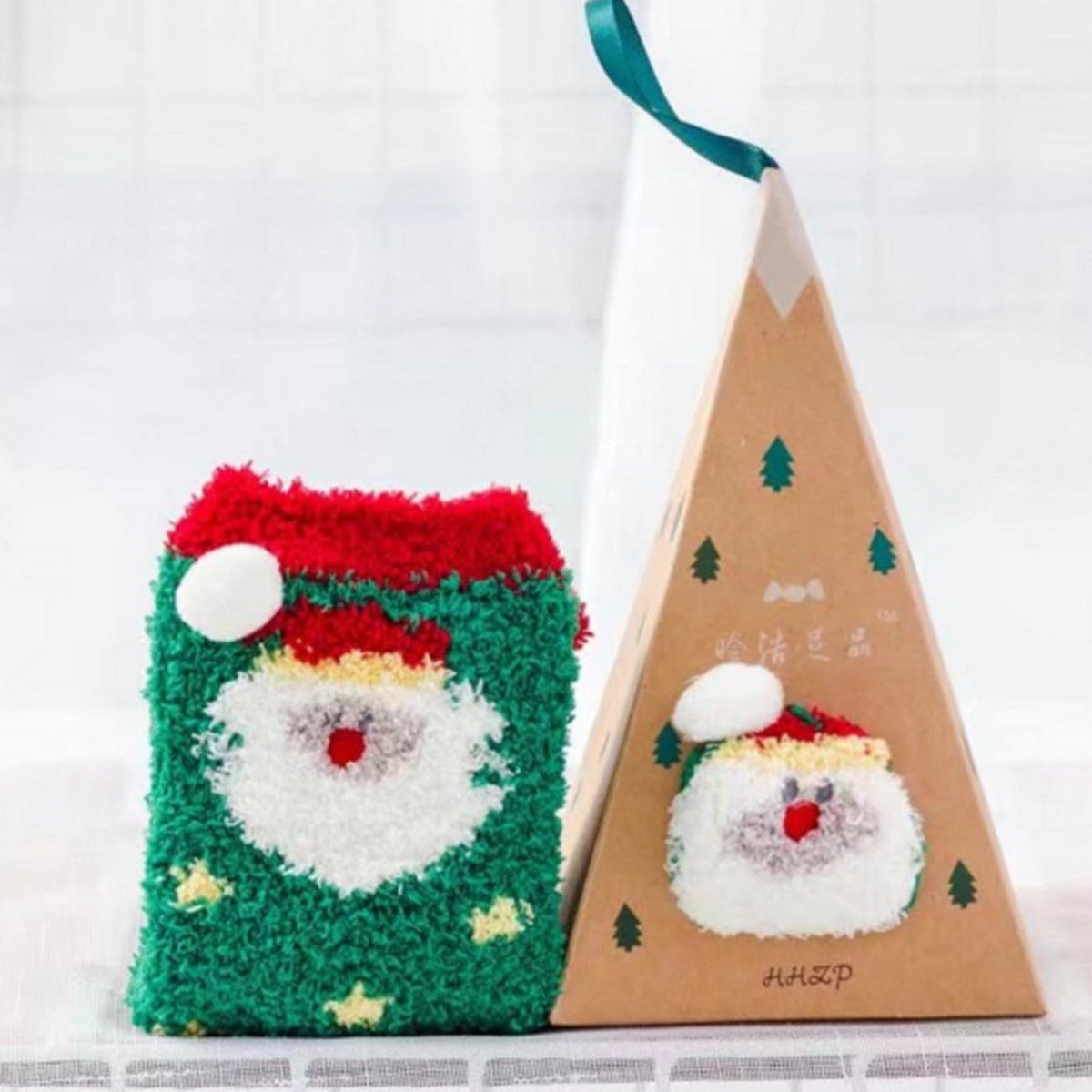 Festive Santa fuzzy socks with gift box