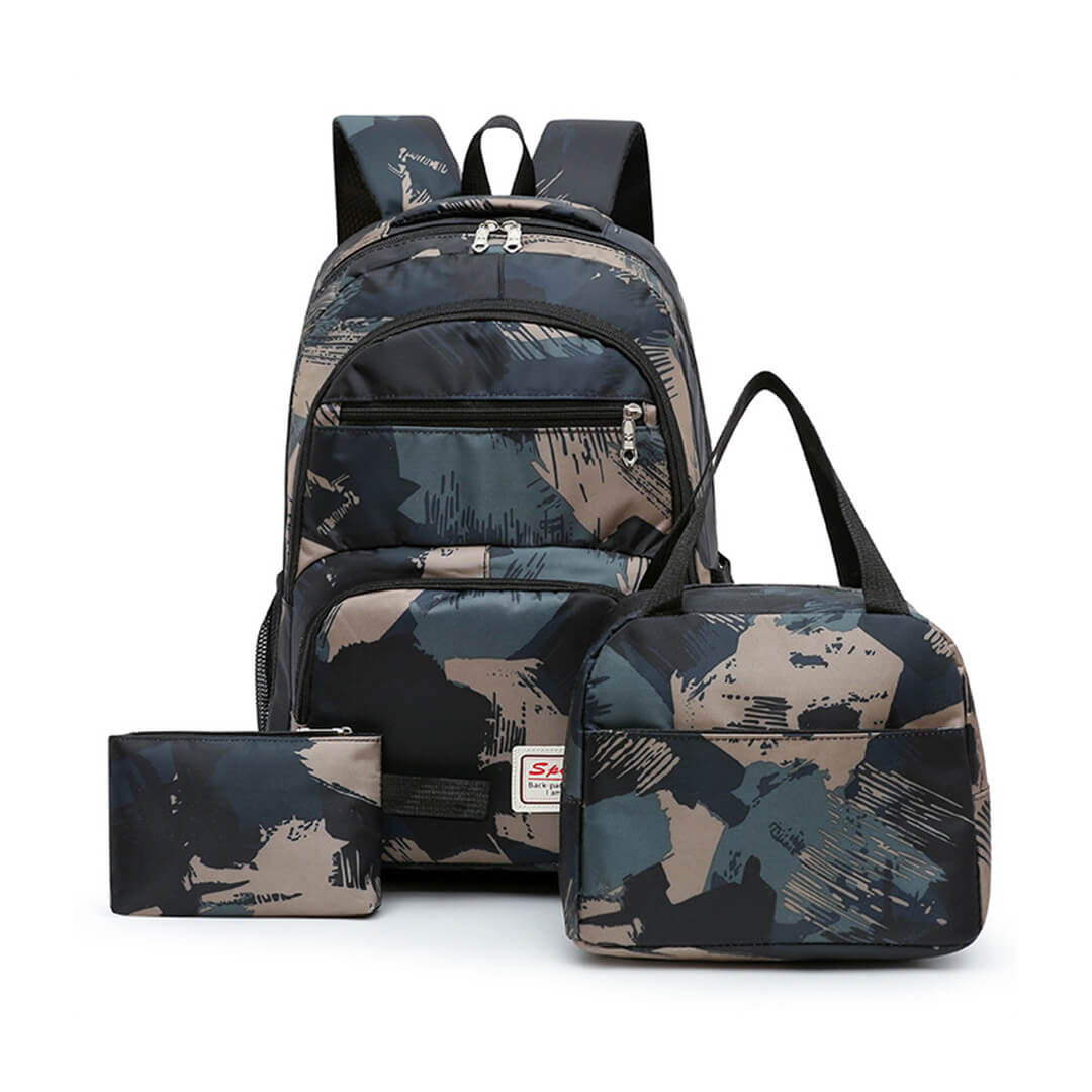 Army green geometric school backpack set for boys grades 4 to 10