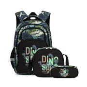 Army green dinosaur backpack with matching lunch bag and pencil case