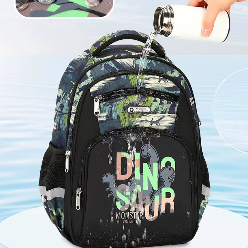 Waterproof Army green dinosaur school backpack for grade 1 to 4
