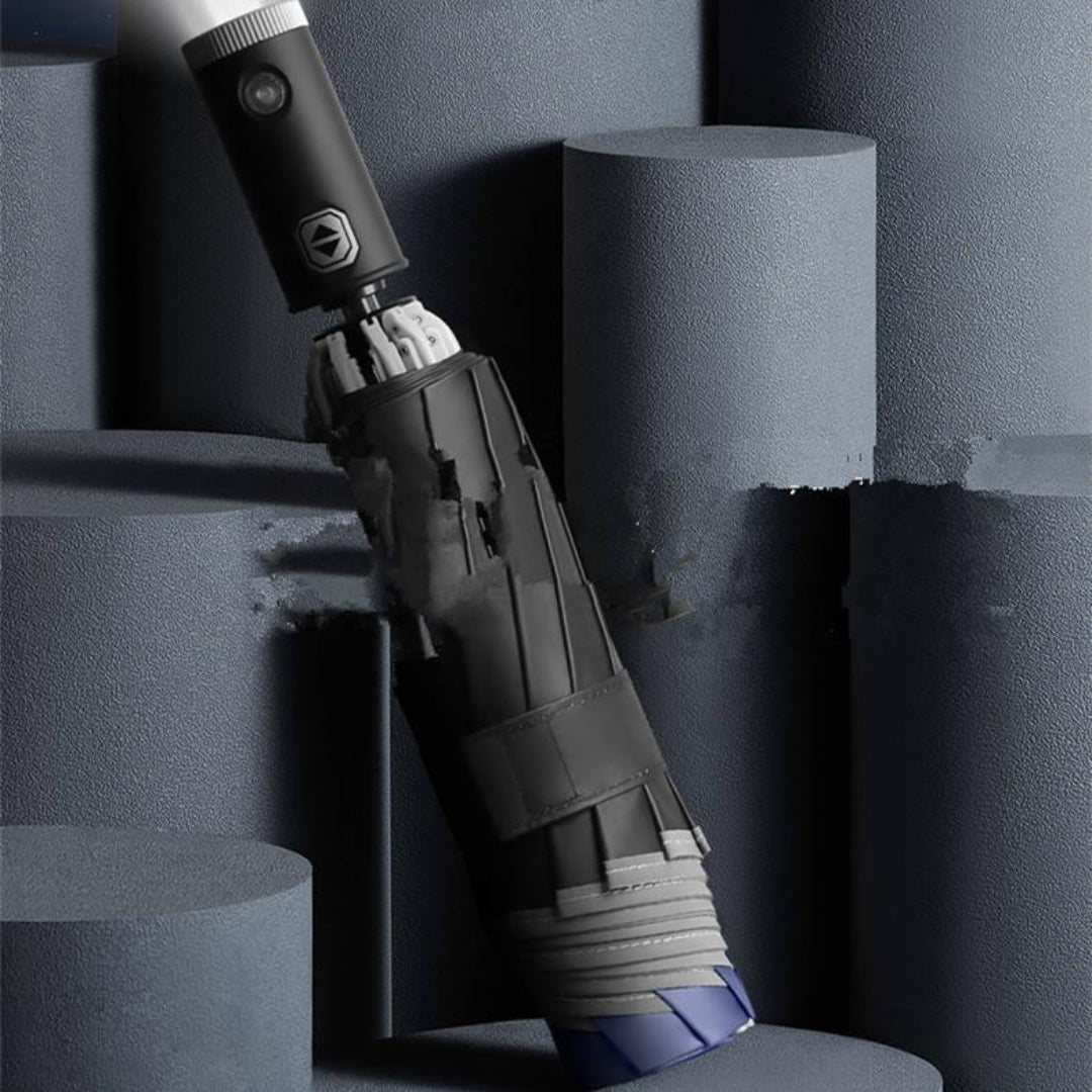 Automatic 3-Fold Inverted Umbrella with Built-In LED Light - Navy