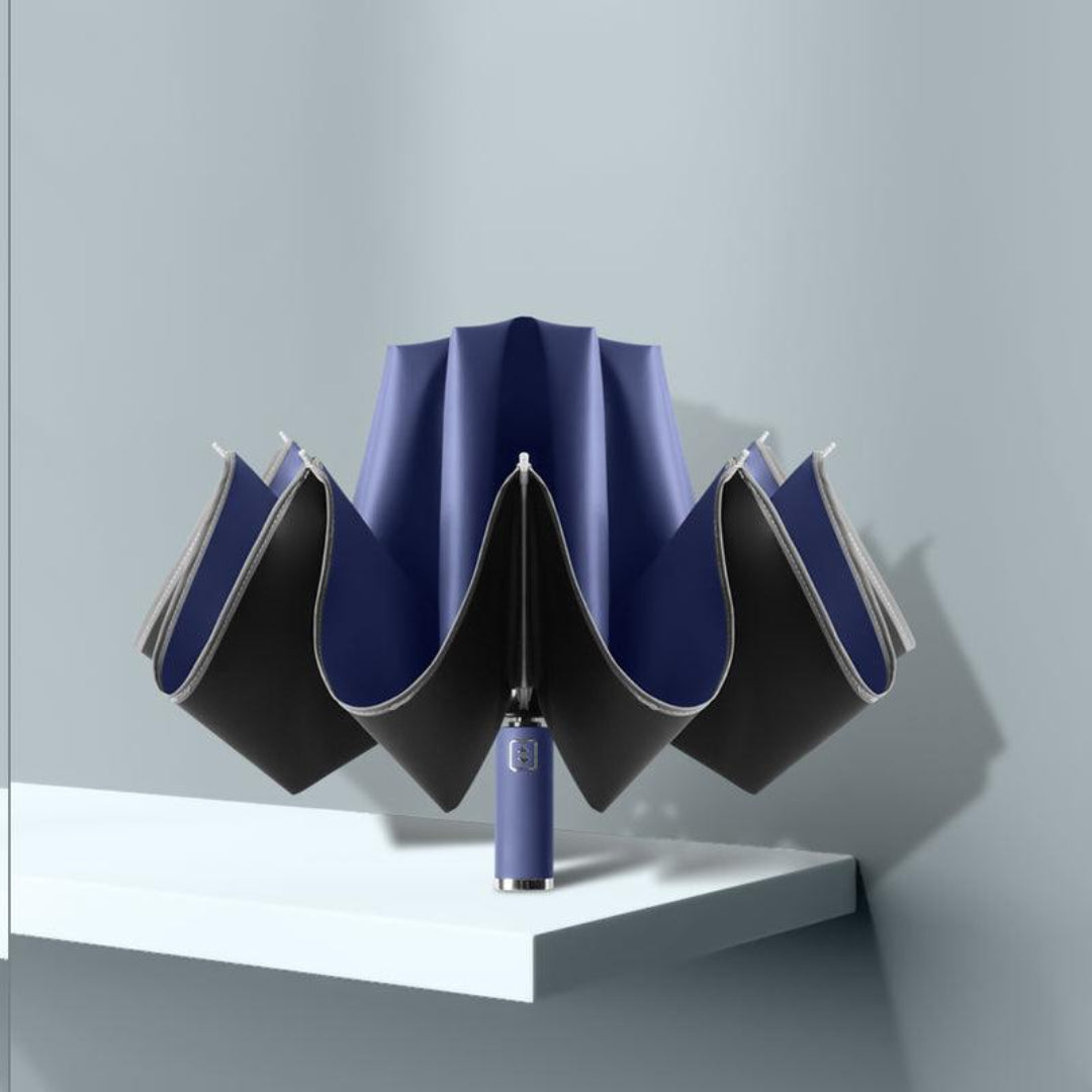 Automatic 3-Fold Inverted Umbrella with Built-In LED Light - Navy Navy