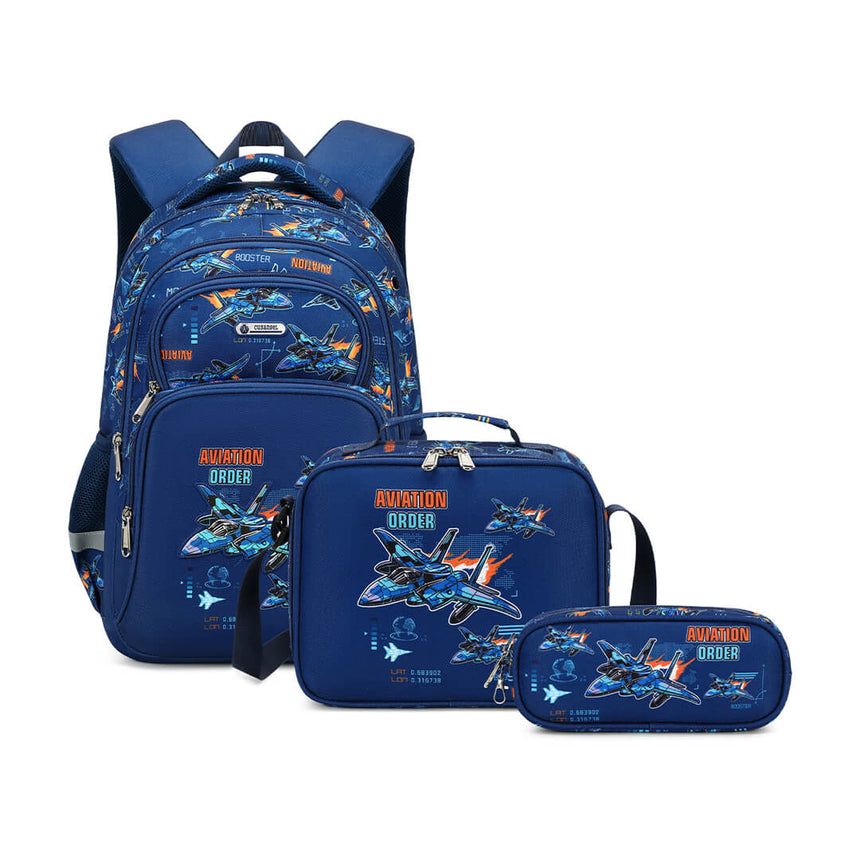 Navy plane design backpack with lunch bag and pencil case