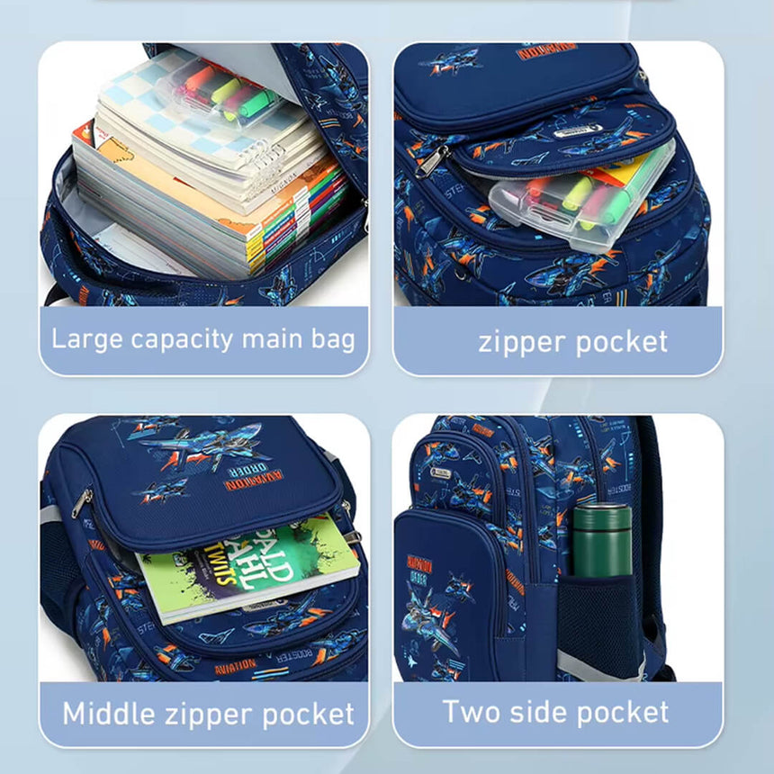 Water-resistant aviation theme school backpack