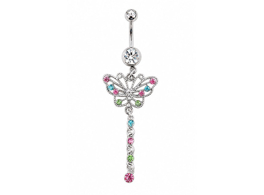 Medisept Belly Pierce Jewelry Double Jewel Crystal Drops Butterfly