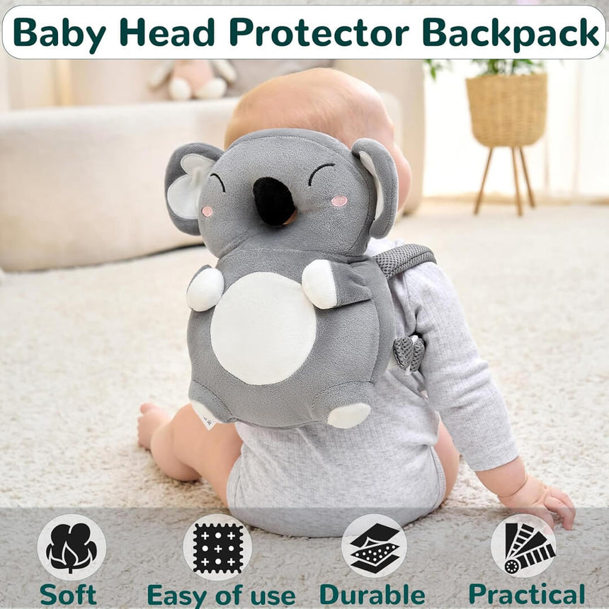 Infant safety head cushion pillow backpack grey