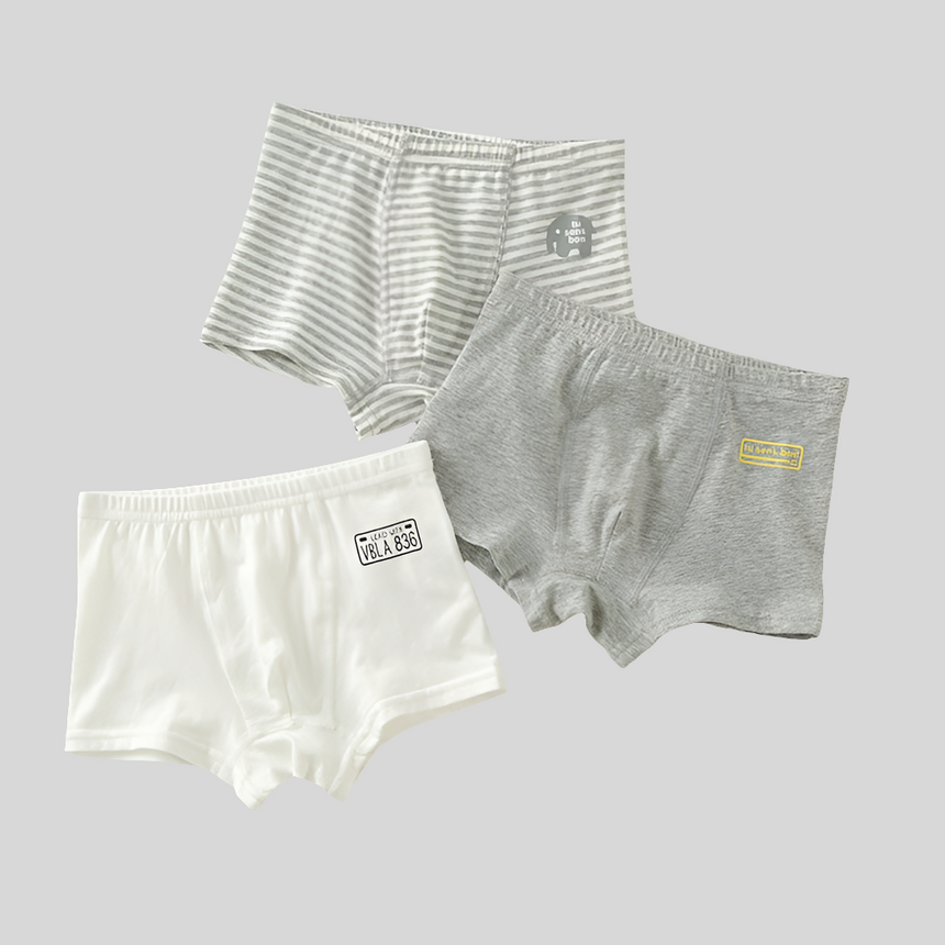 Boys Cotton Boxer Shorts (3 pcs) – Grey Line | Size 4-14Y