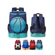 Blue basketball backpack with dedicated ball compartment