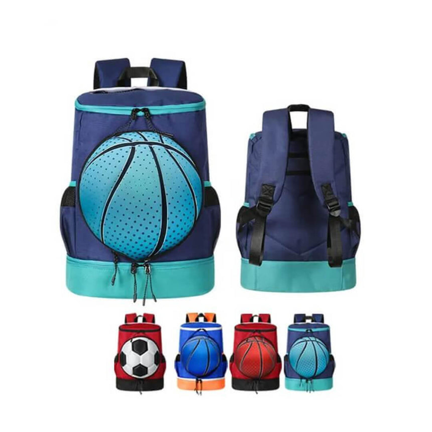 Blue basketball backpack with dedicated ball compartment