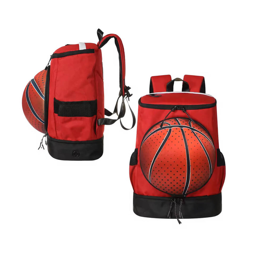 Sports school backpack with dedicated basketball  and shoes pockets