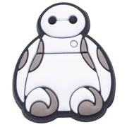 White and gray robot-like character on a white background