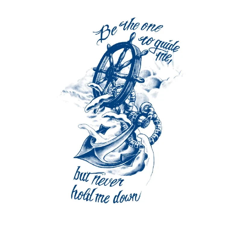Be the one to guide me but never hold me down Ship Wheel and Anchor Semi-Permanent Jagua Tattoo