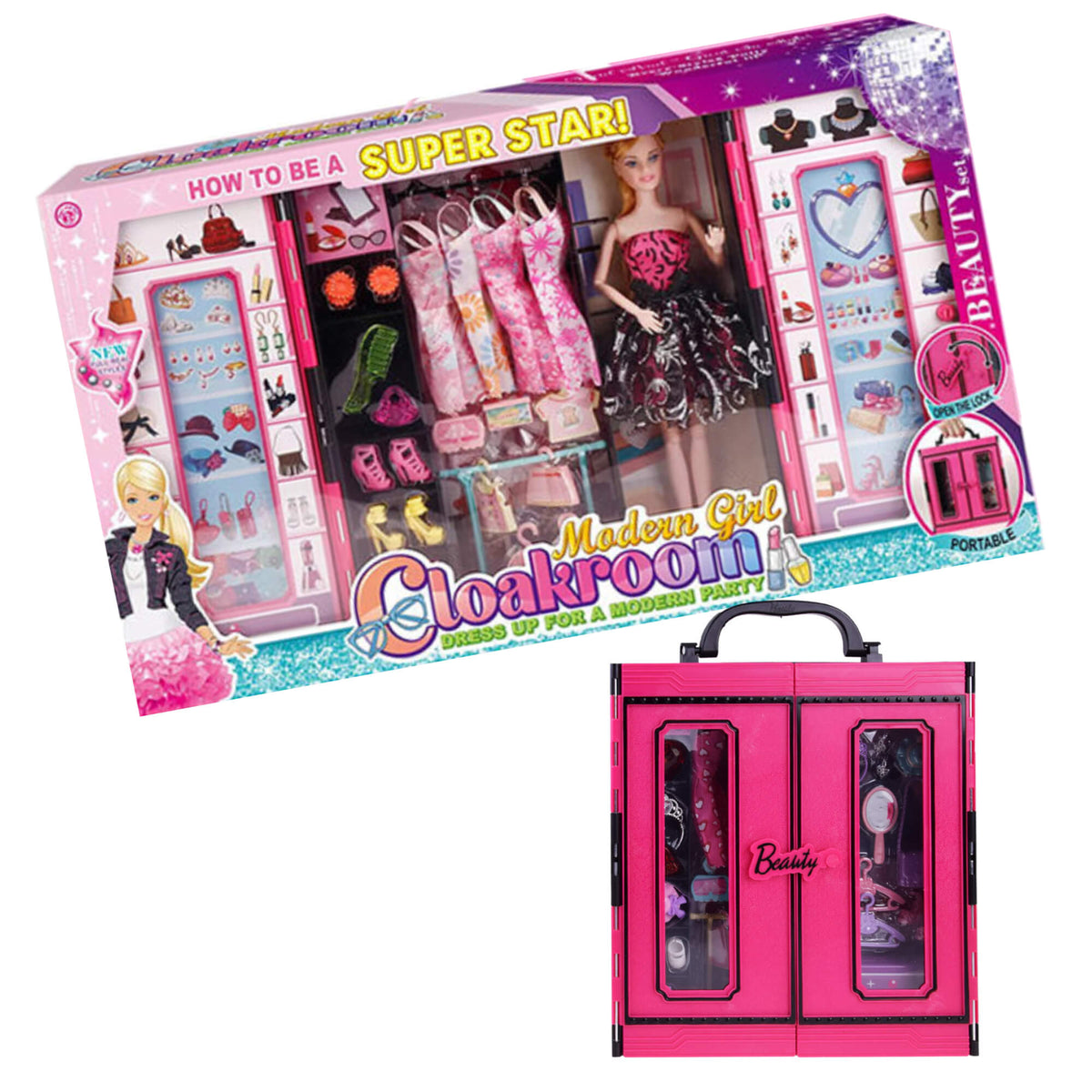 Beauty Doll & Accessories in a Portable Fashion Wardrobe Set