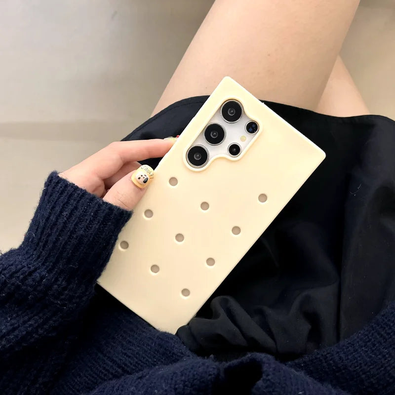 beige samsung croc pin phone case with holes