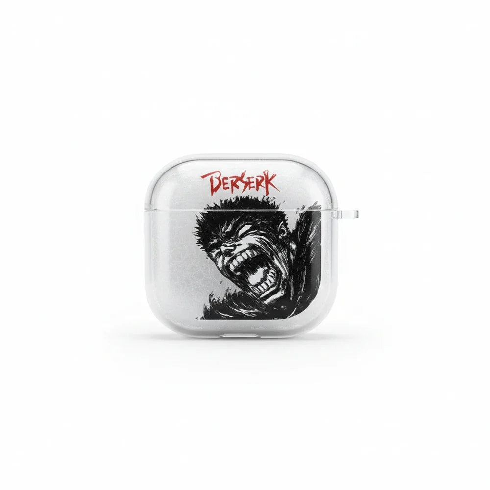 Clear case with 'Berserk' design featuring a roaring character on a white background