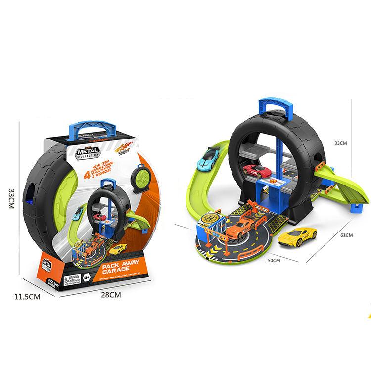 Portable Tire Race Tracks Kit with Mini Cars
