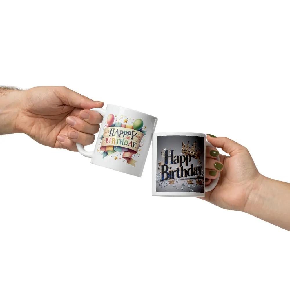 White ceramic birthday mug with custom design