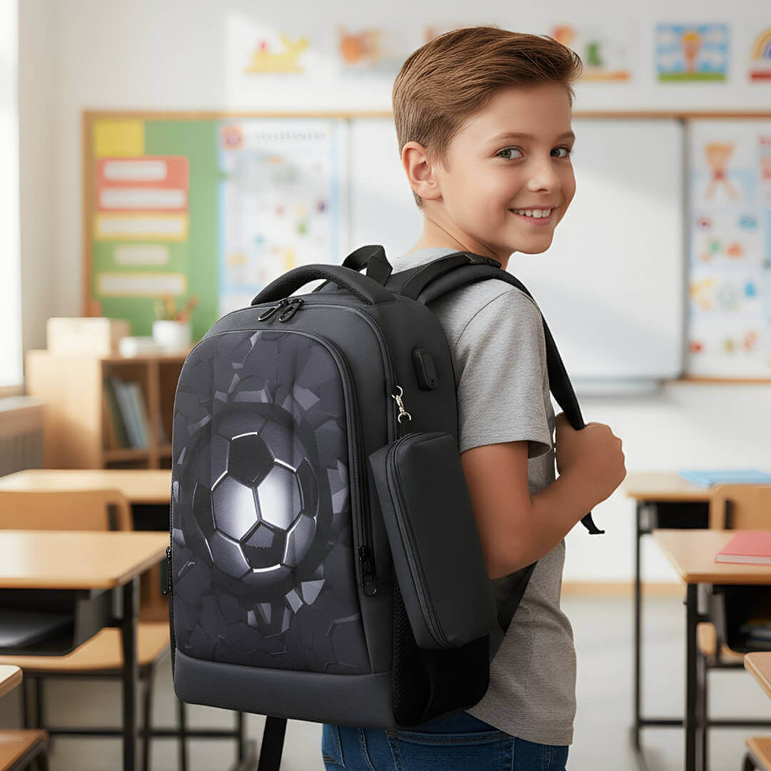 Black football backpack for kids and teens Grades 2–9