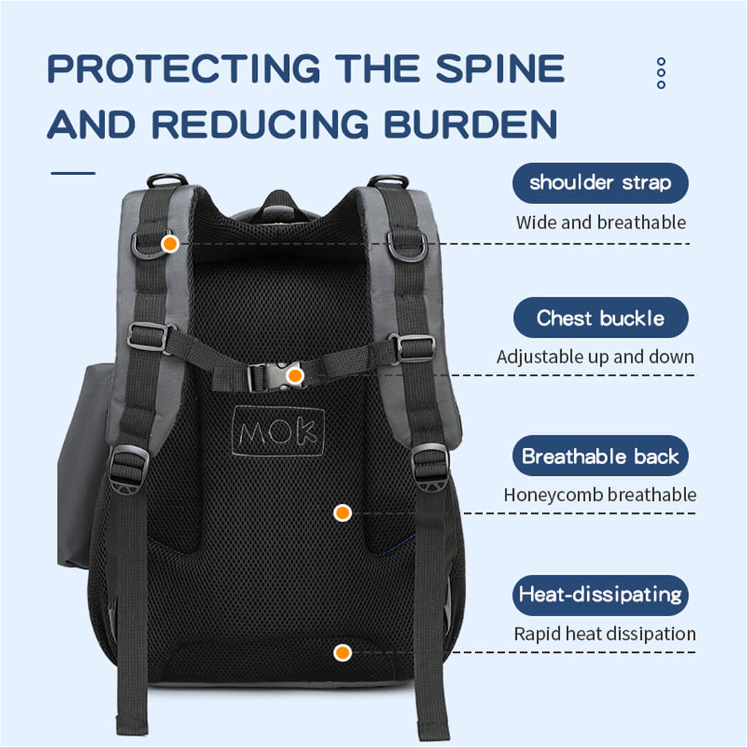 Black with a front-hard football-themed backpack and padded back
