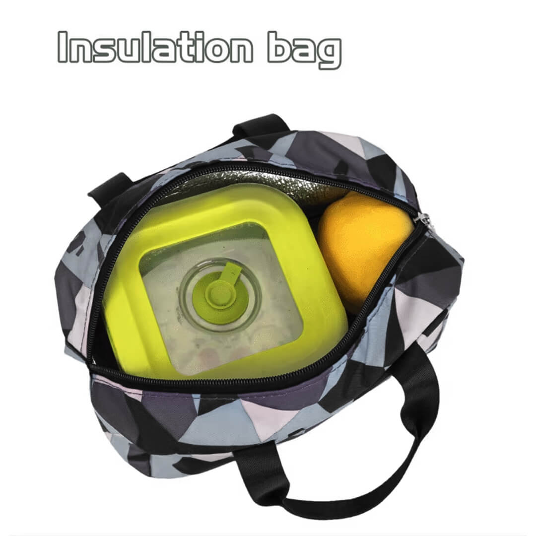 Geometric school insulated lunch bag with triangle pattern design