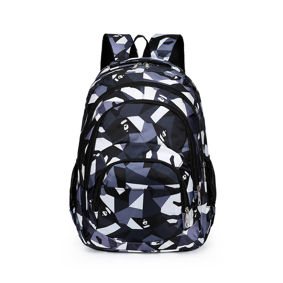 Geometric school backpack set with triangle pattern design, waterproof