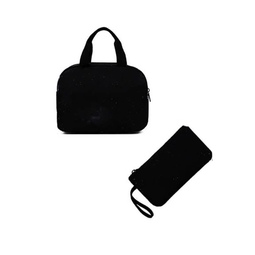 Black insulated lunch bag and matching pencil case set