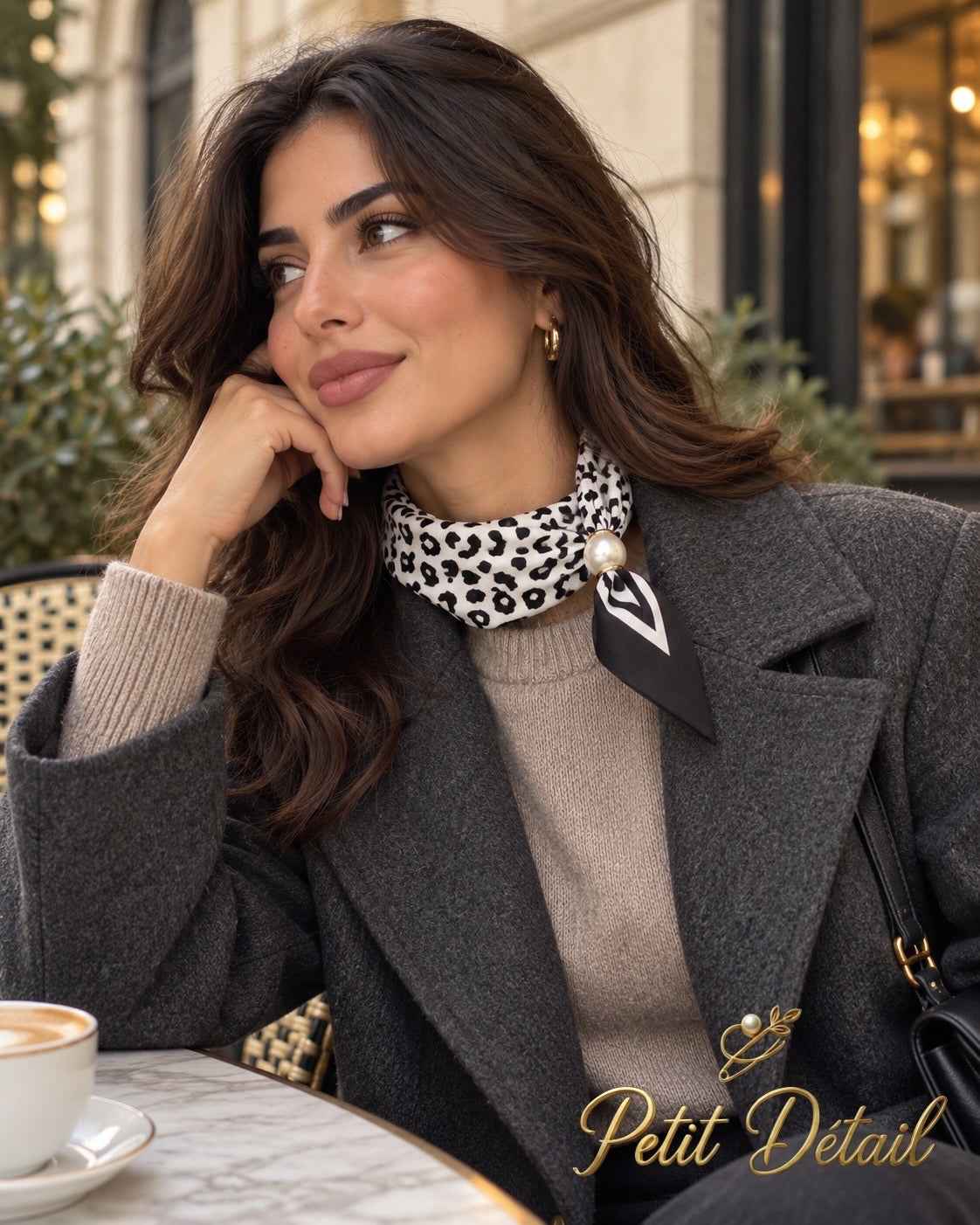 Black & Ivory Leopard Print Magnetic Scarf Petit Détail Lebanon