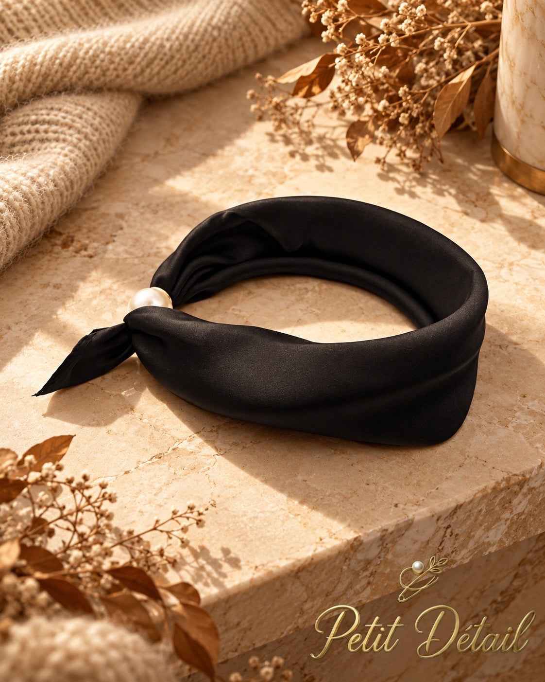 Black Satin Magnetic Scarf Petit Détail Lebanon