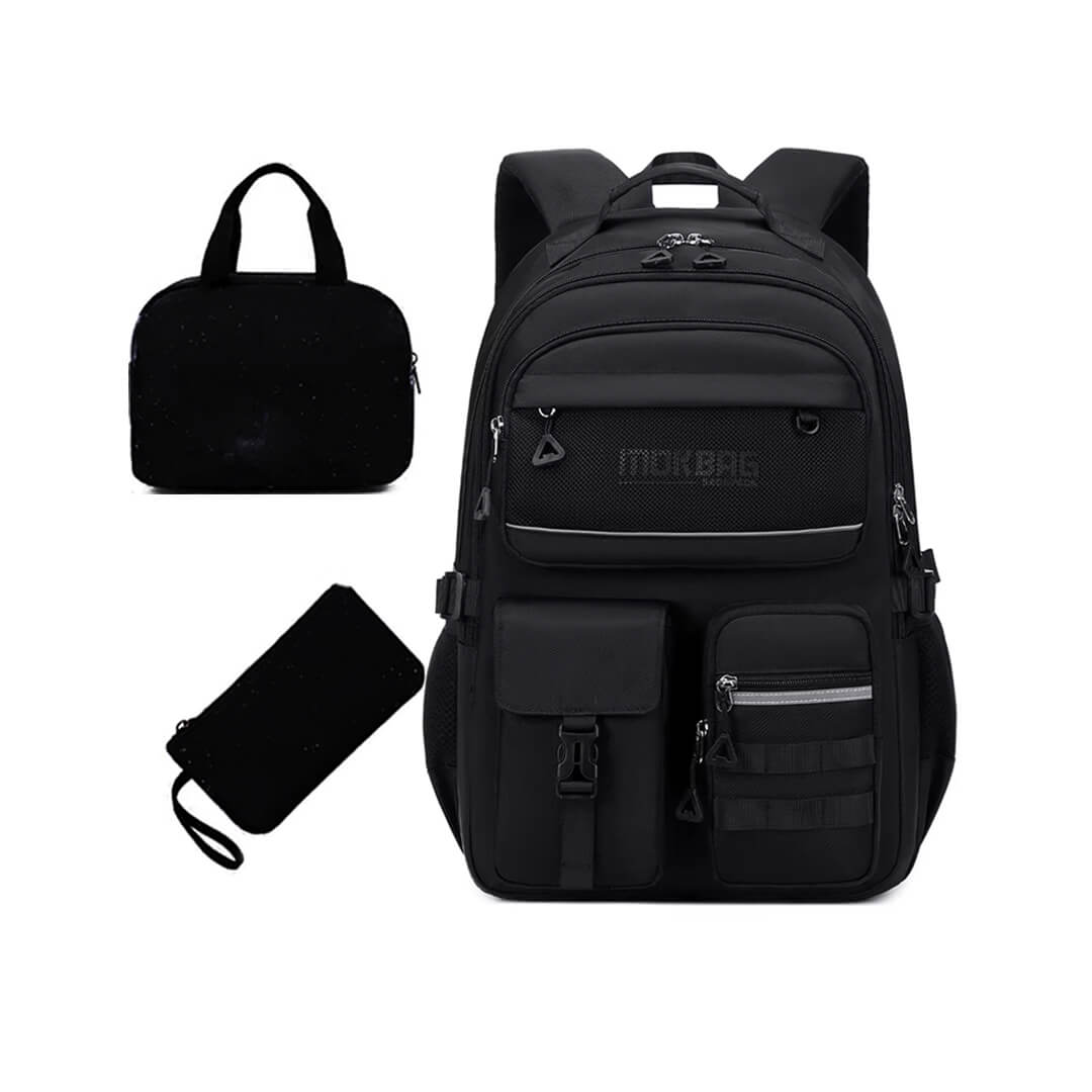 Black school backpack 3-piece set for grade 4 to 12
