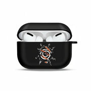 Black AirPods case with a design on a white background